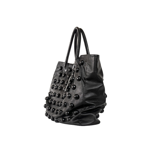 Black Button Leather Tote