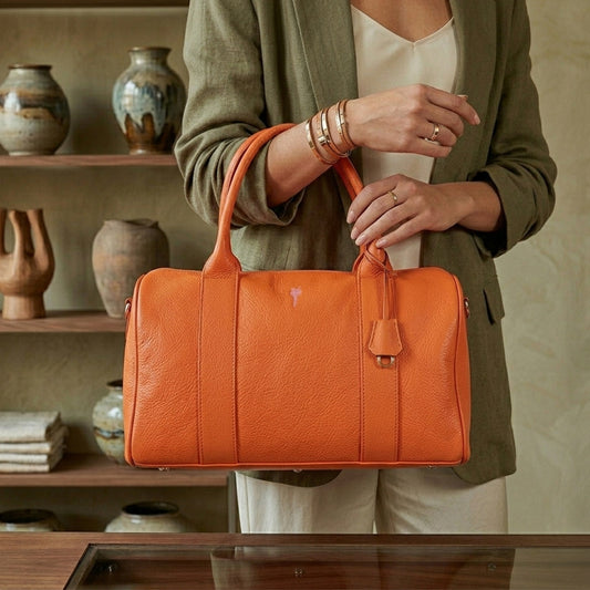IREYKE Orange Italian Calf Weekend Duffle