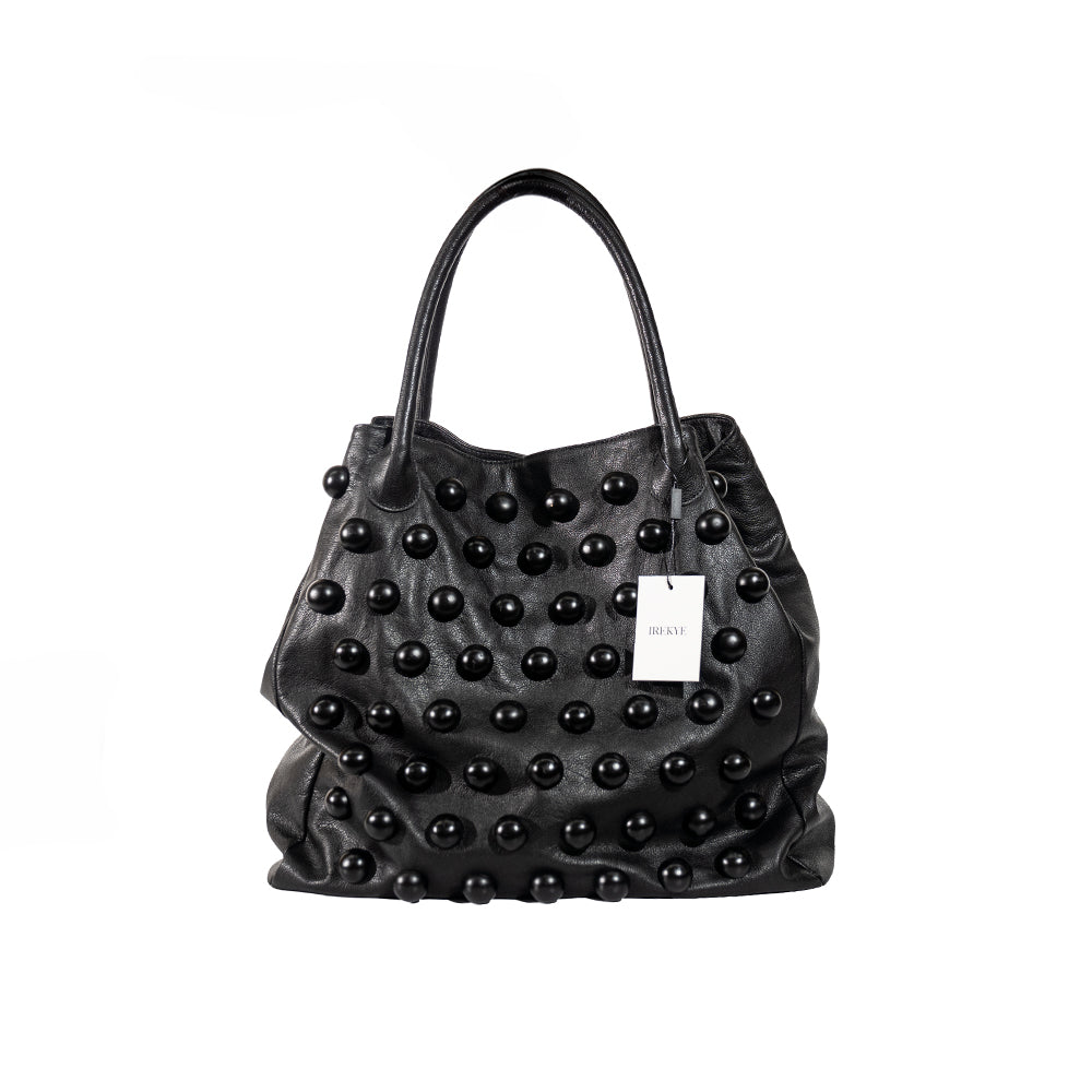 IREYKE Black Button Leather Tote