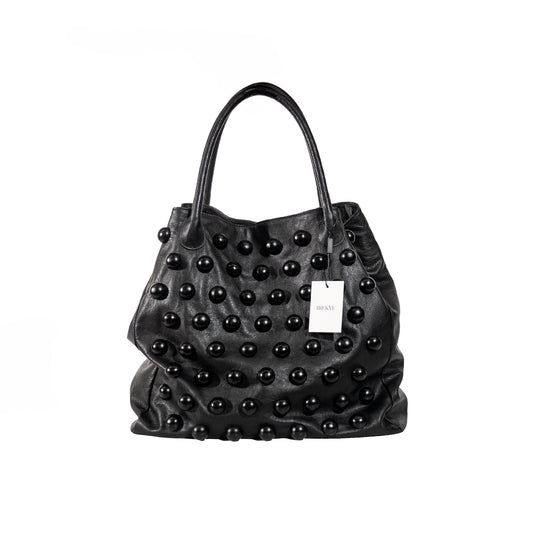 Black Button Leather Tote