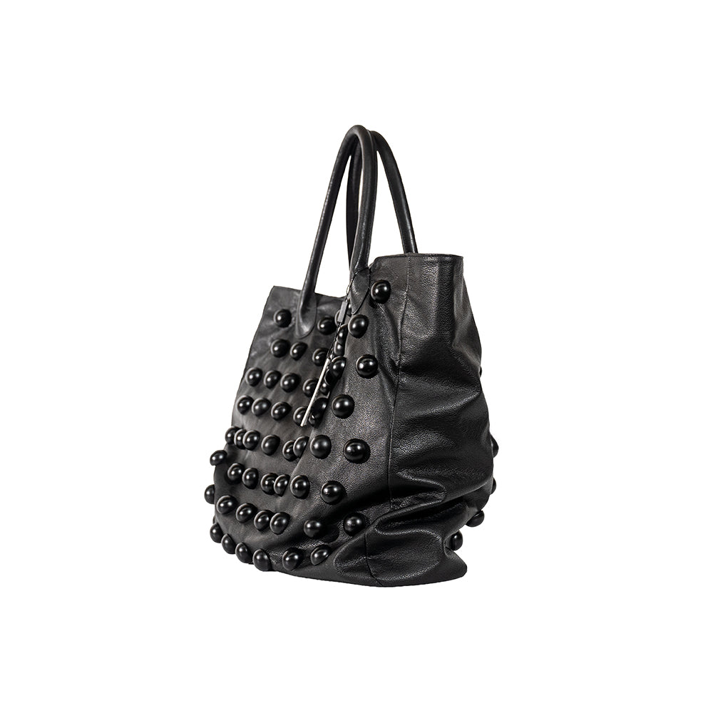 IREYKE Black Button Leather Tote