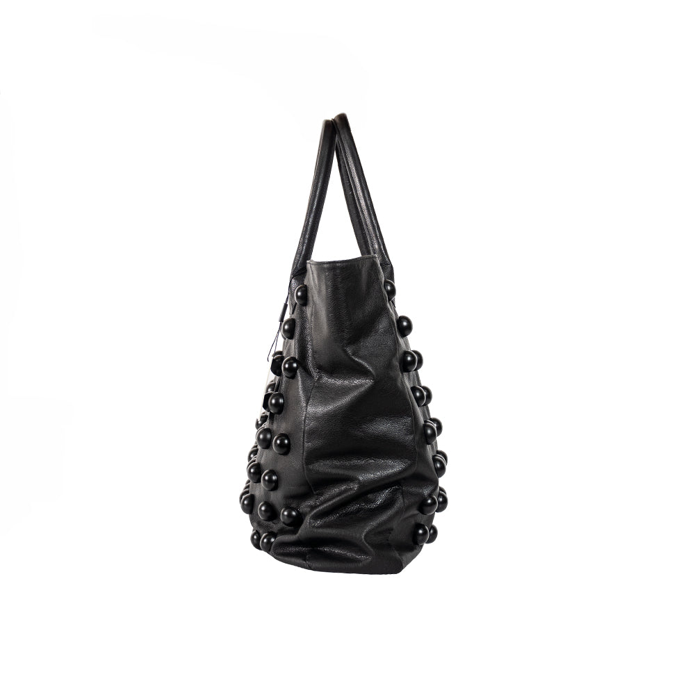 IREYKE Black Button Leather Tote