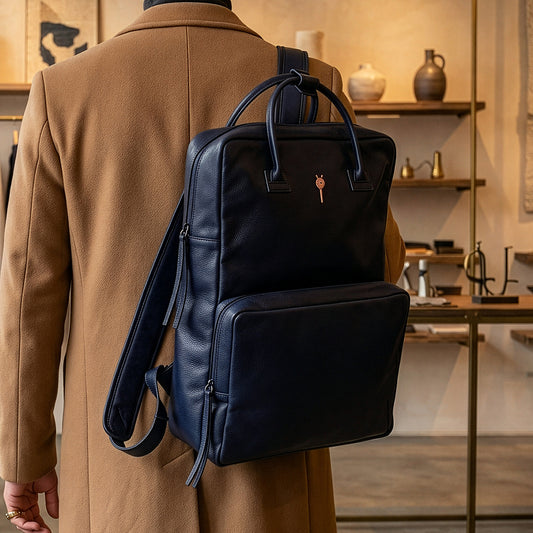 IREYKE Purple Calfskin Double Pocket Backpack